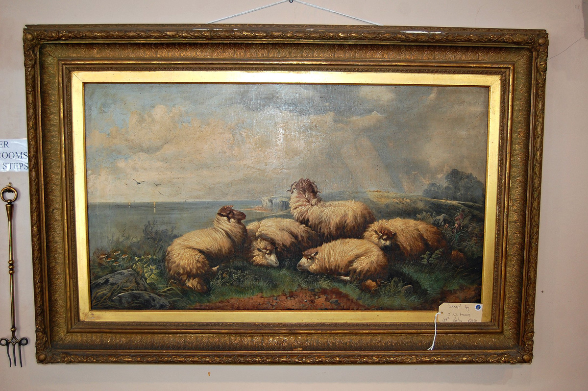 Antique C19th Oil of Sheep J W Morris